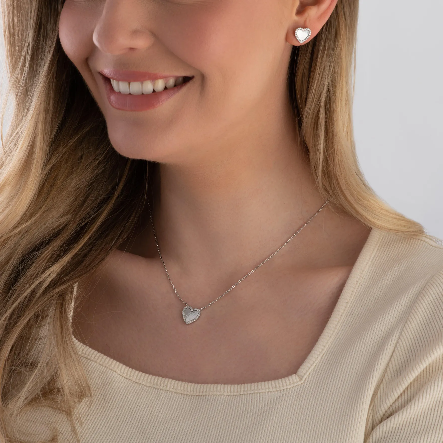 Beaverbrooks Silver Cubic Zirconia Mother of Pearl Heart Stud Earrings