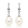Beaverbrooks Silver Cubic Zirconia Freshwater Cultured Pearl Drop Earrings