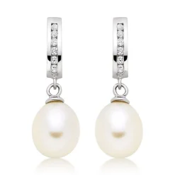 Beaverbrooks Silver Cubic Zirconia Freshwater Cultured Pearl Drop Earrings