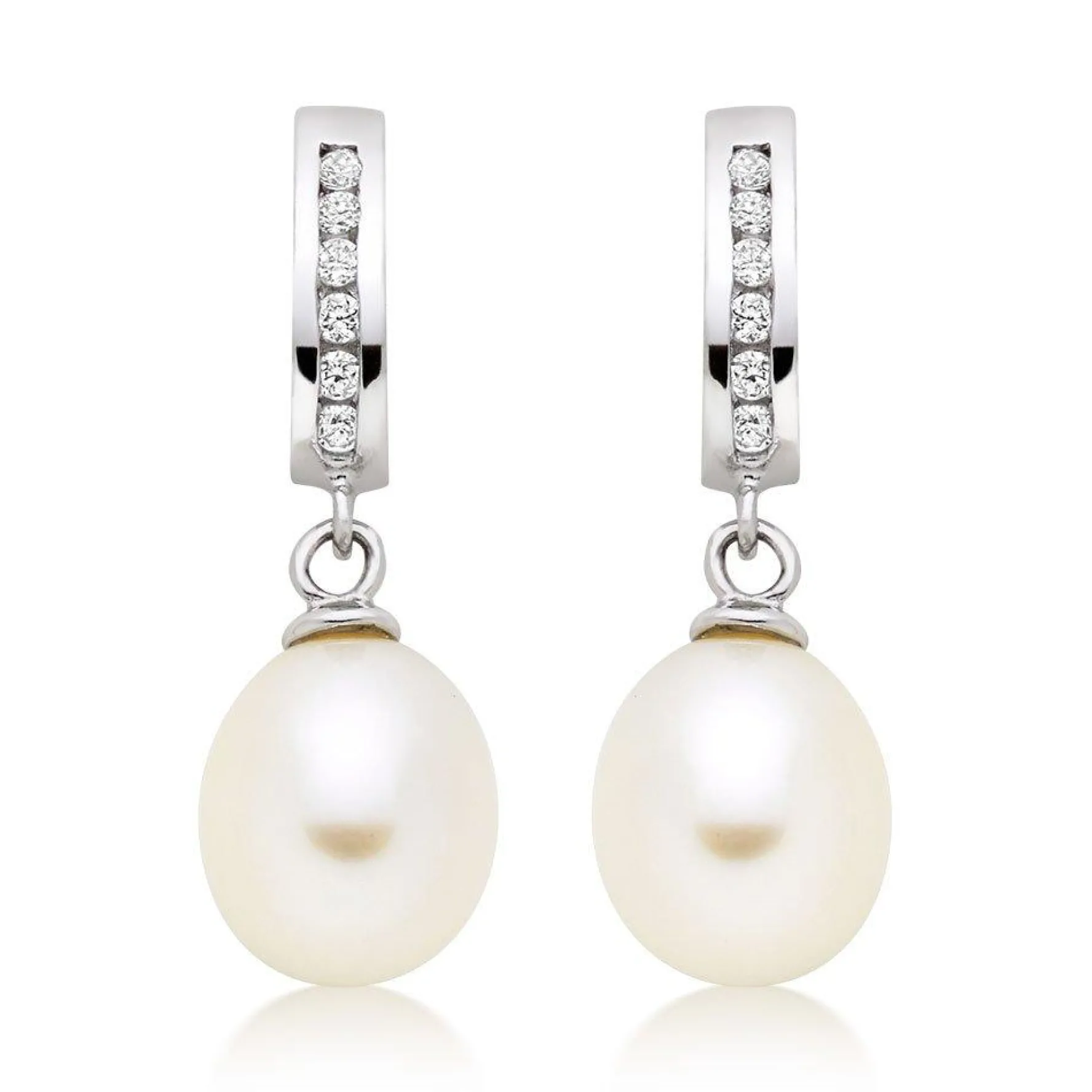 Beaverbrooks Silver Cubic Zirconia Freshwater Cultured Pearl Drop Earrings