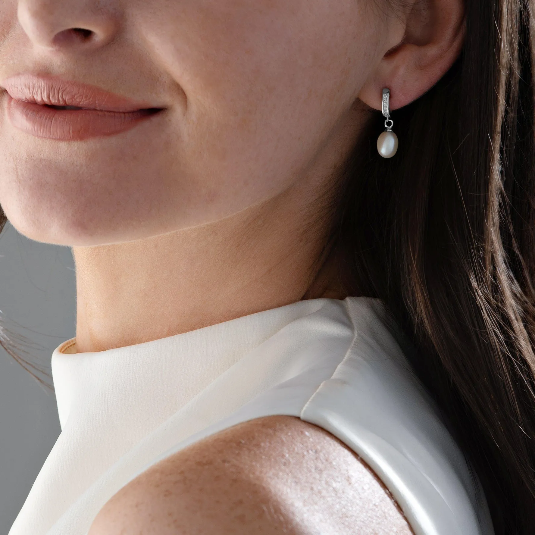 Beaverbrooks Silver Cubic Zirconia Freshwater Cultured Pearl Drop Earrings