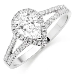 Beaverbrooks Silver Cubic Zirconia Pear Halo Ring