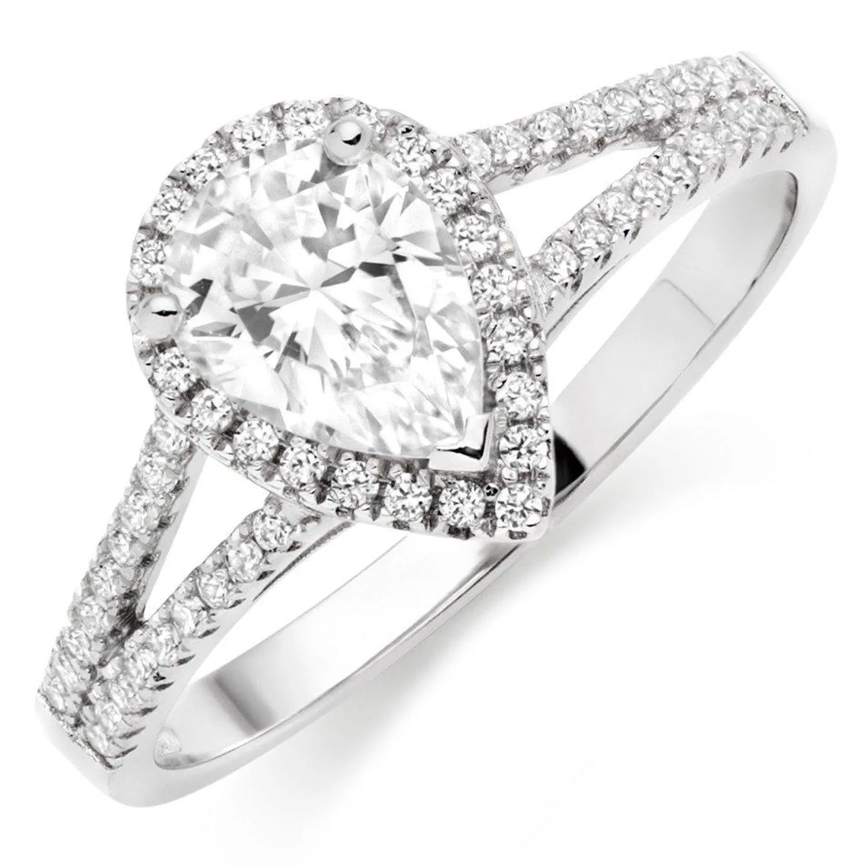 Beaverbrooks Silver Cubic Zirconia Pear Halo Ring
