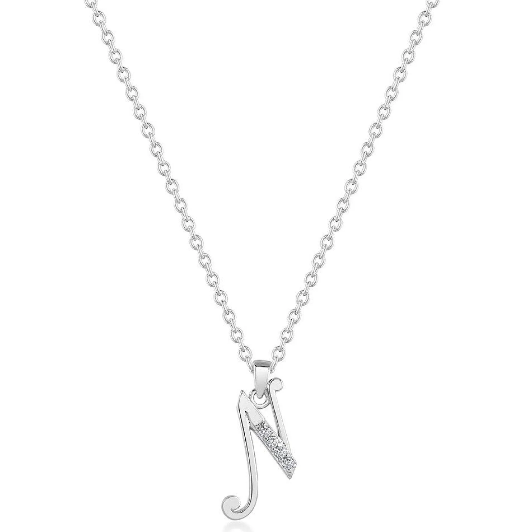 Beaverbrooks Silver Cubic Zirconia Initial N Pendant