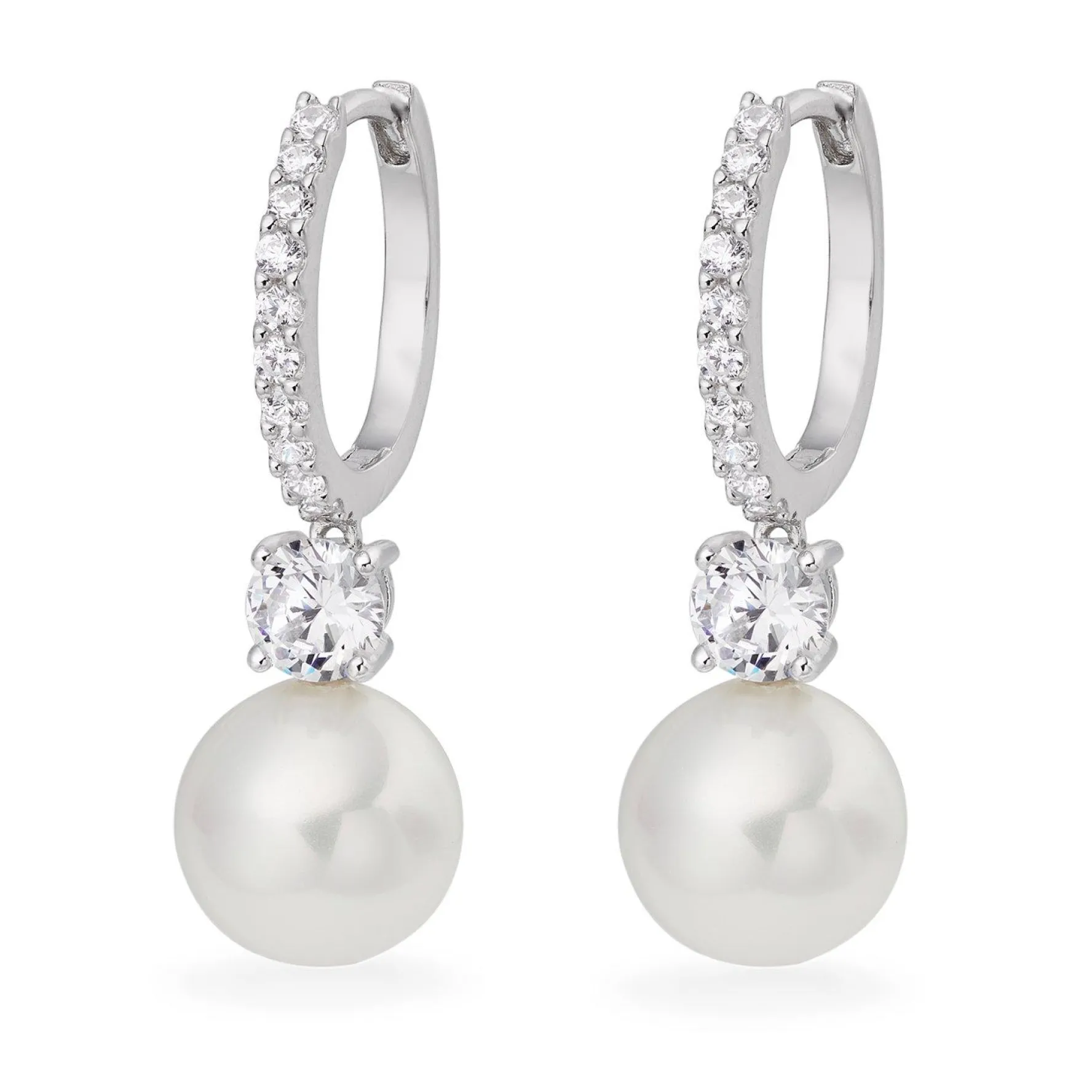 Beaverbrooks Silver Cubic Zirconia Pearl Drop Earrings