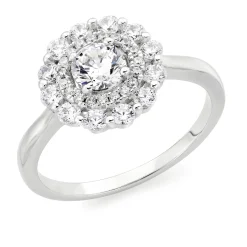 Beaverbrooks Silver Cubic Zirconia Double Halo Ring
