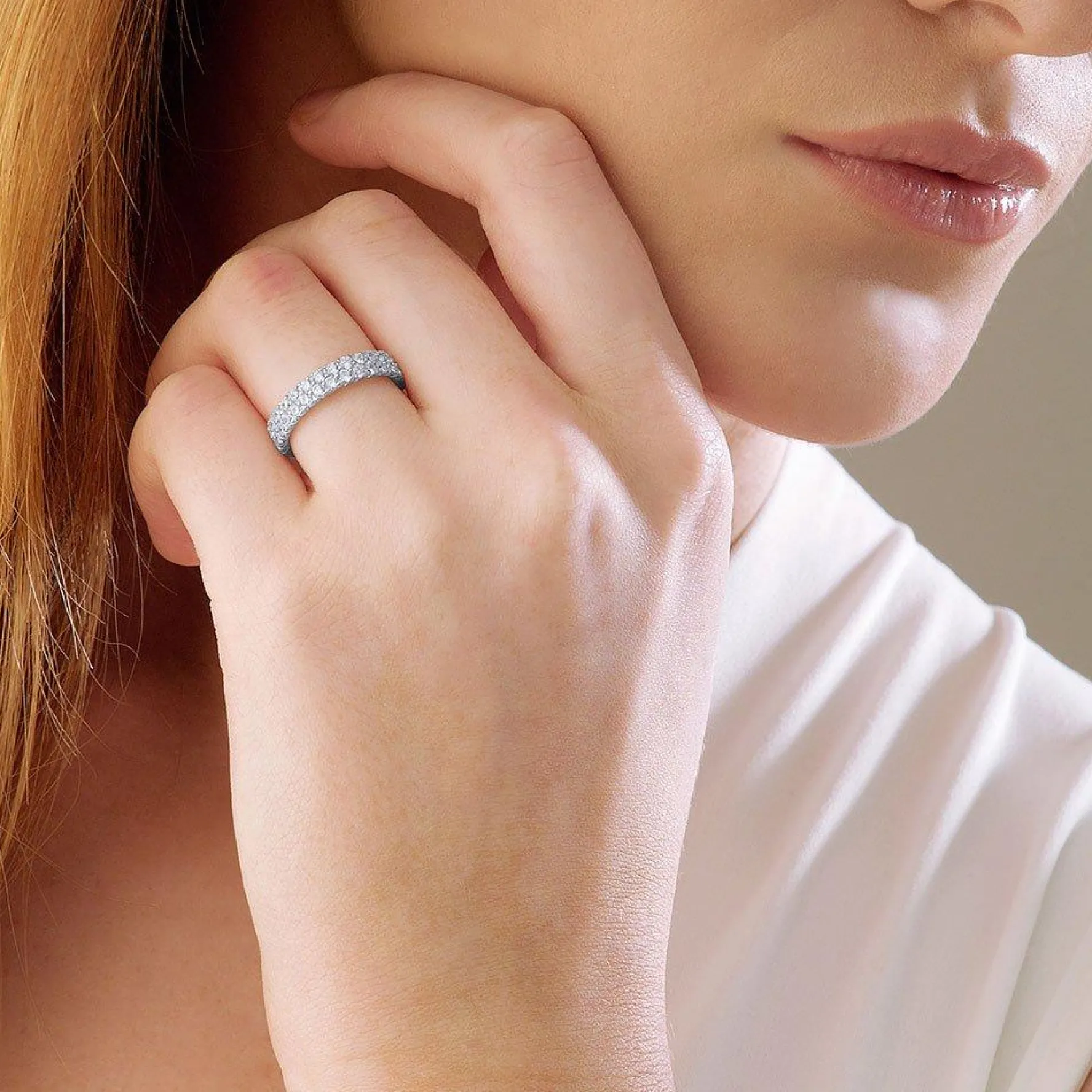 Beaverbrooks Silver Cubic Zirconia Two Row Ring