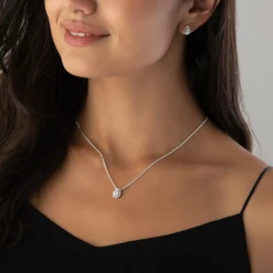 Beaverbrooks Silver Cubic Zirconia Pear Shaped Halo Pendant and Earrings Set