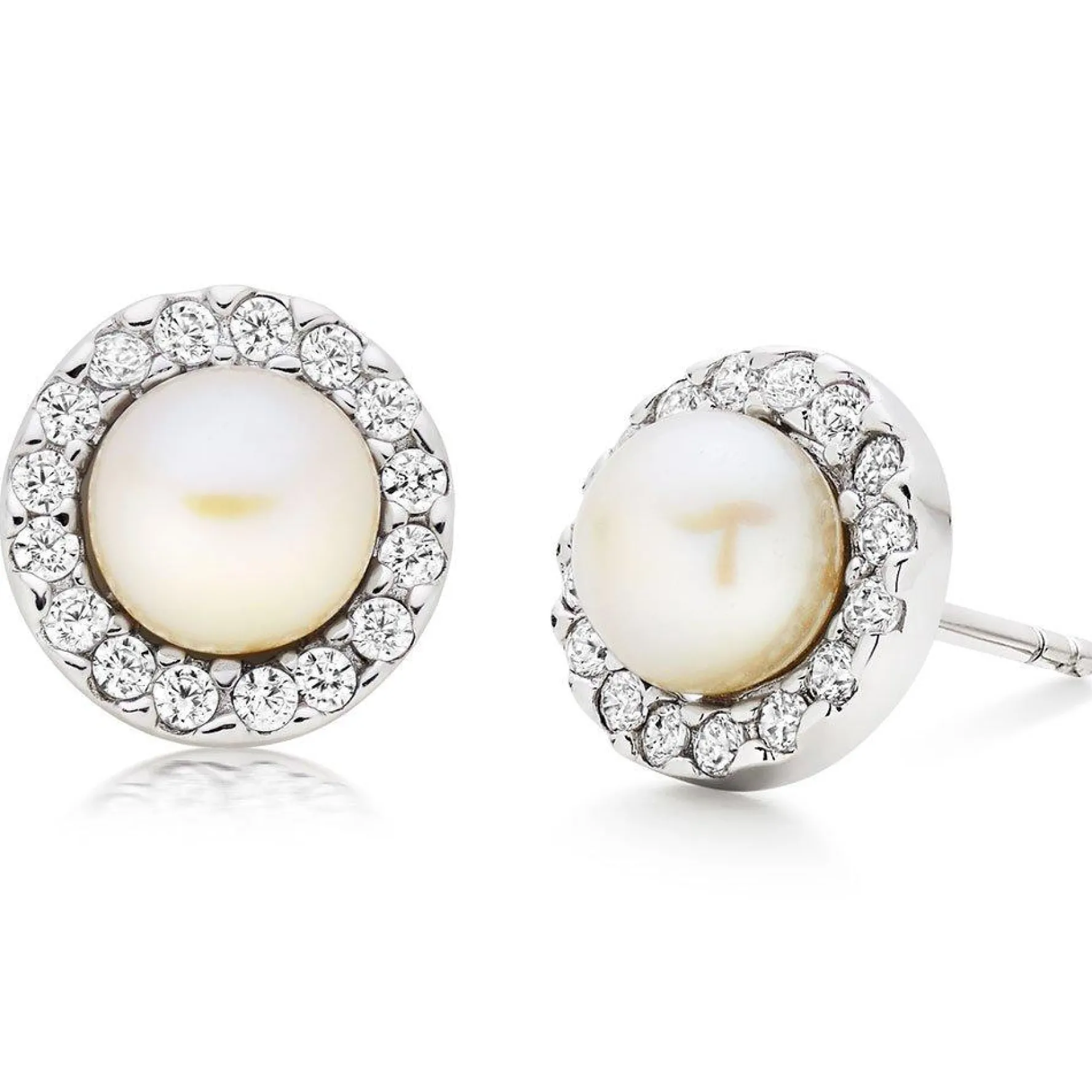Beaverbrooks Silver Cubic Zirconia Freshwater Cultured Pearl Earrings