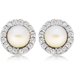 Beaverbrooks Silver Cubic Zirconia Freshwater Cultured Pearl Earrings