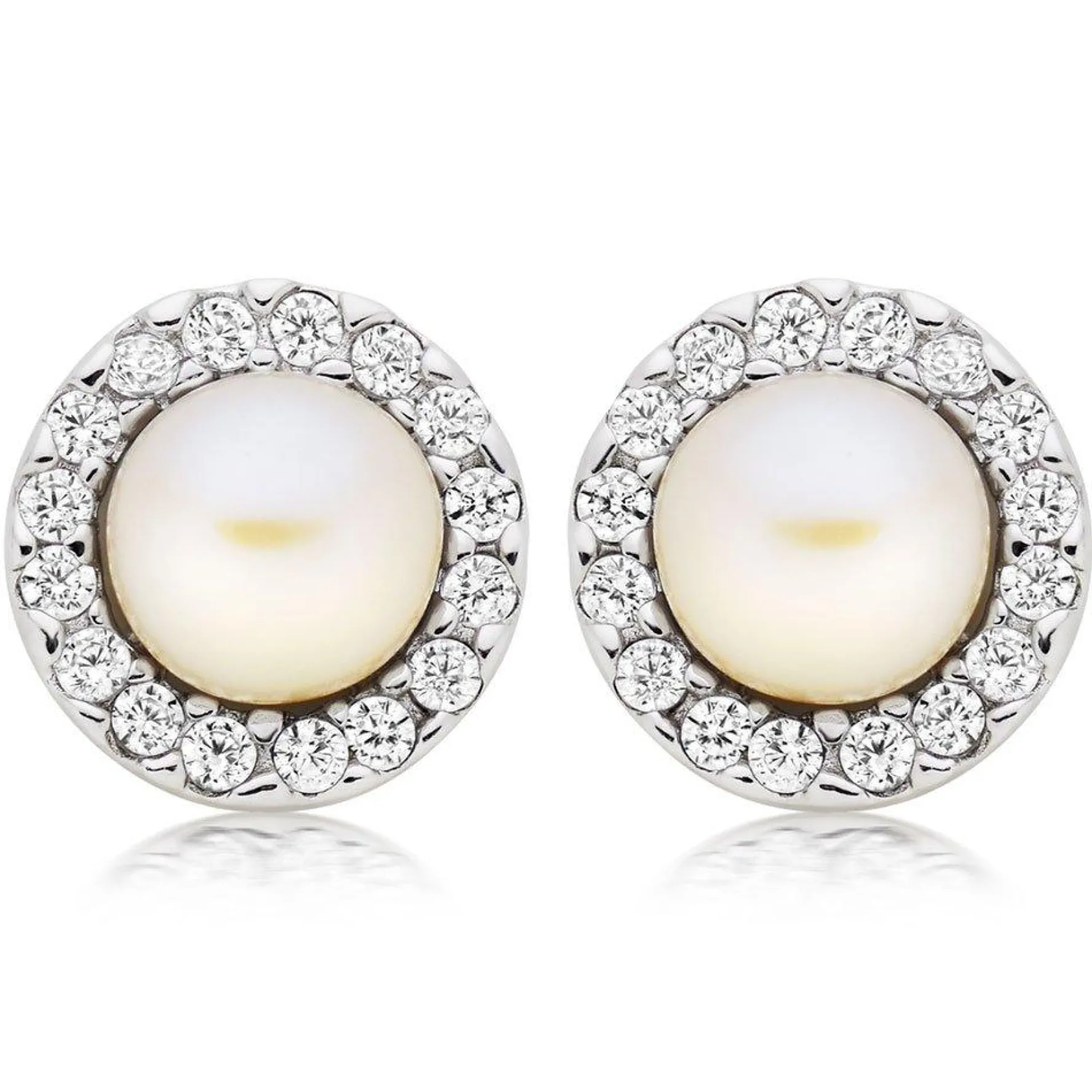 Beaverbrooks Silver Cubic Zirconia Freshwater Cultured Pearl Earrings