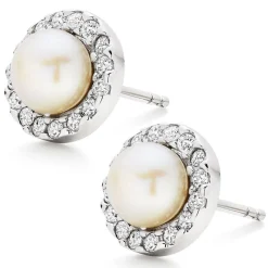 Beaverbrooks Silver Cubic Zirconia Freshwater Cultured Pearl Earrings