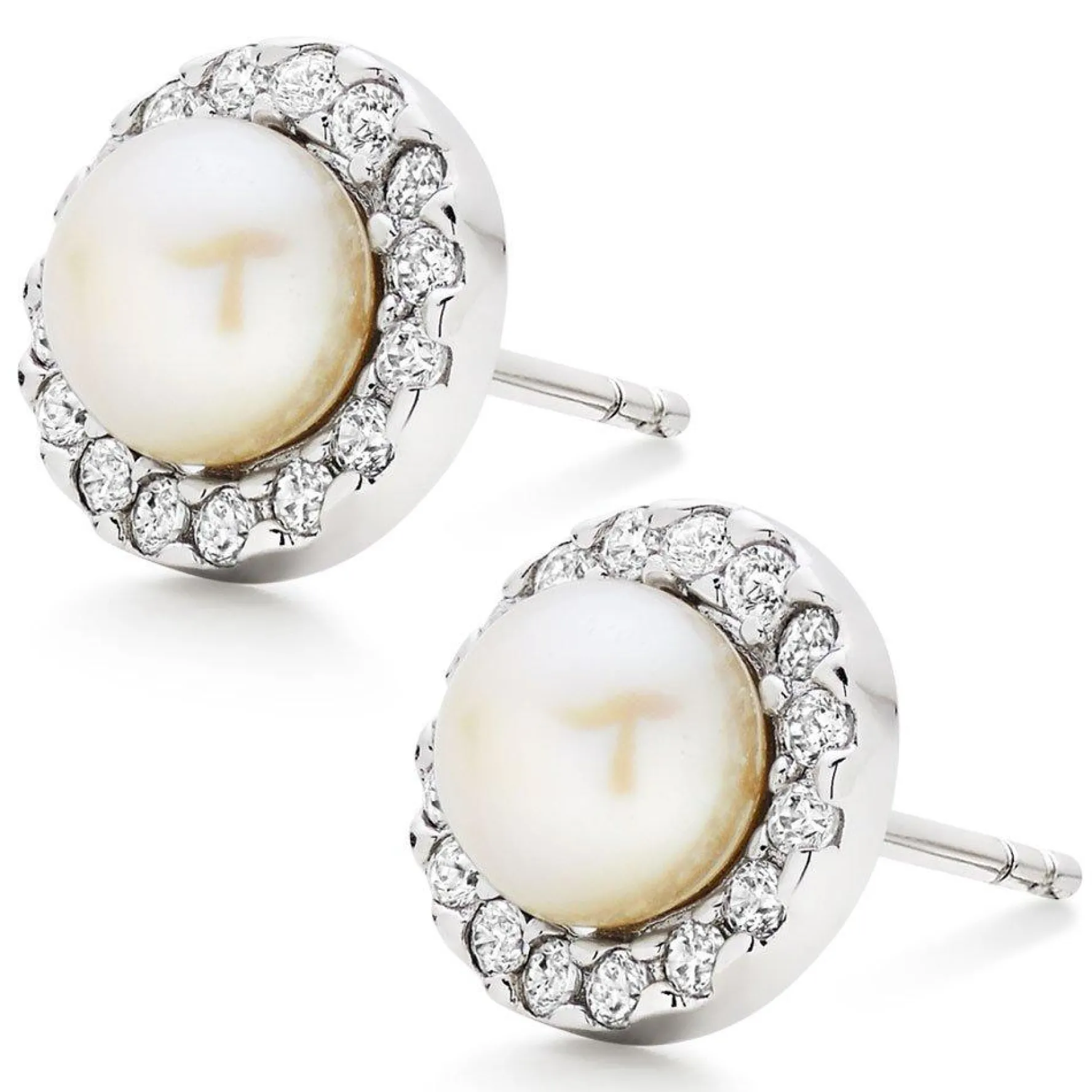 Beaverbrooks Silver Cubic Zirconia Freshwater Cultured Pearl Earrings