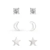 Beaverbrooks Silver Cubic Zirconia Moon and Star Earrings Set