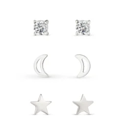 Beaverbrooks Silver Cubic Zirconia Moon and Star Earrings Set