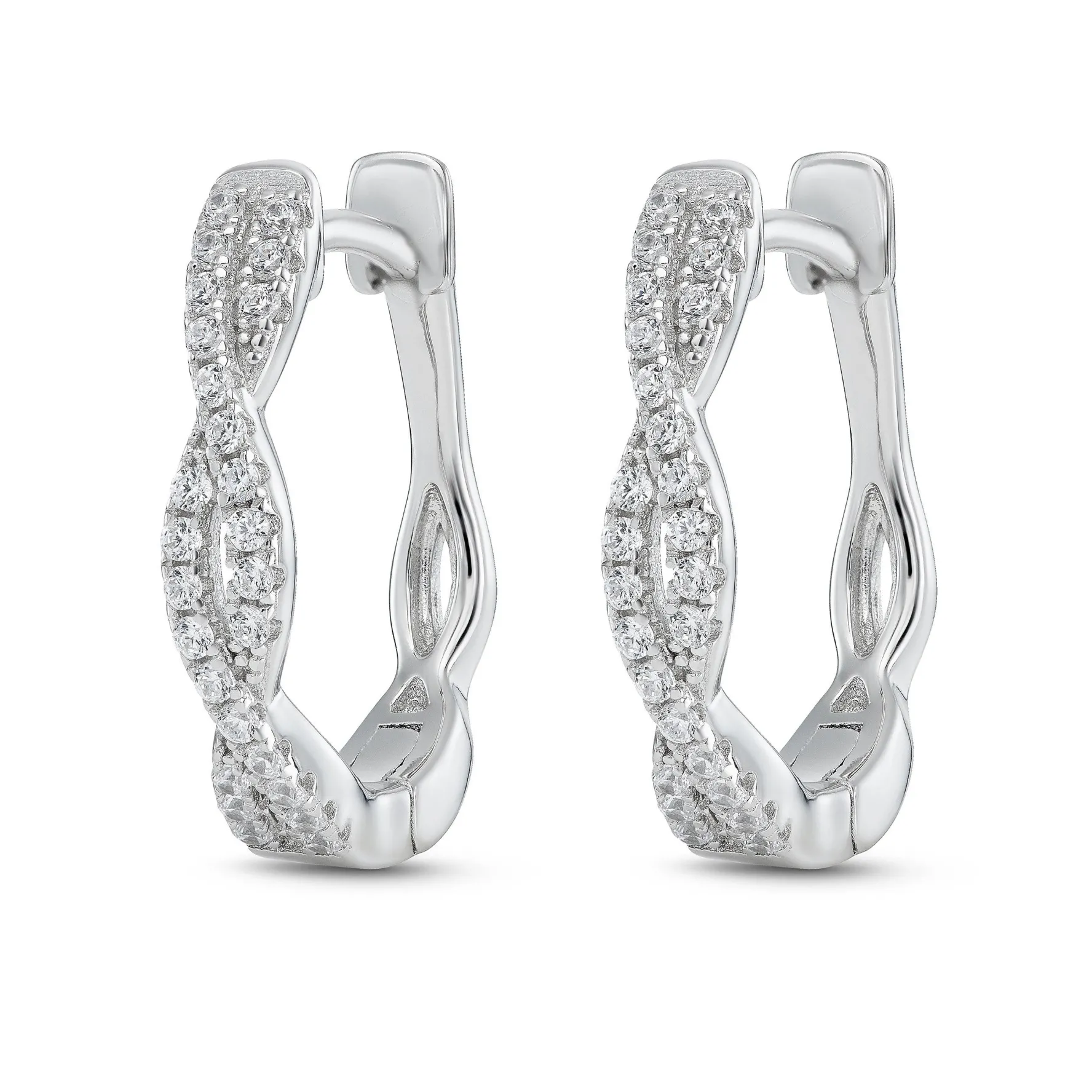 Beaverbrooks Silver Cubic Zirconia Twist Hoop Earrings