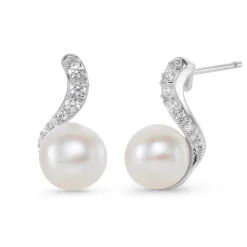 Beaverbrooks Silver Cubic Zirconia Freshwater Cultured Pearl Pendant and Earrings Set