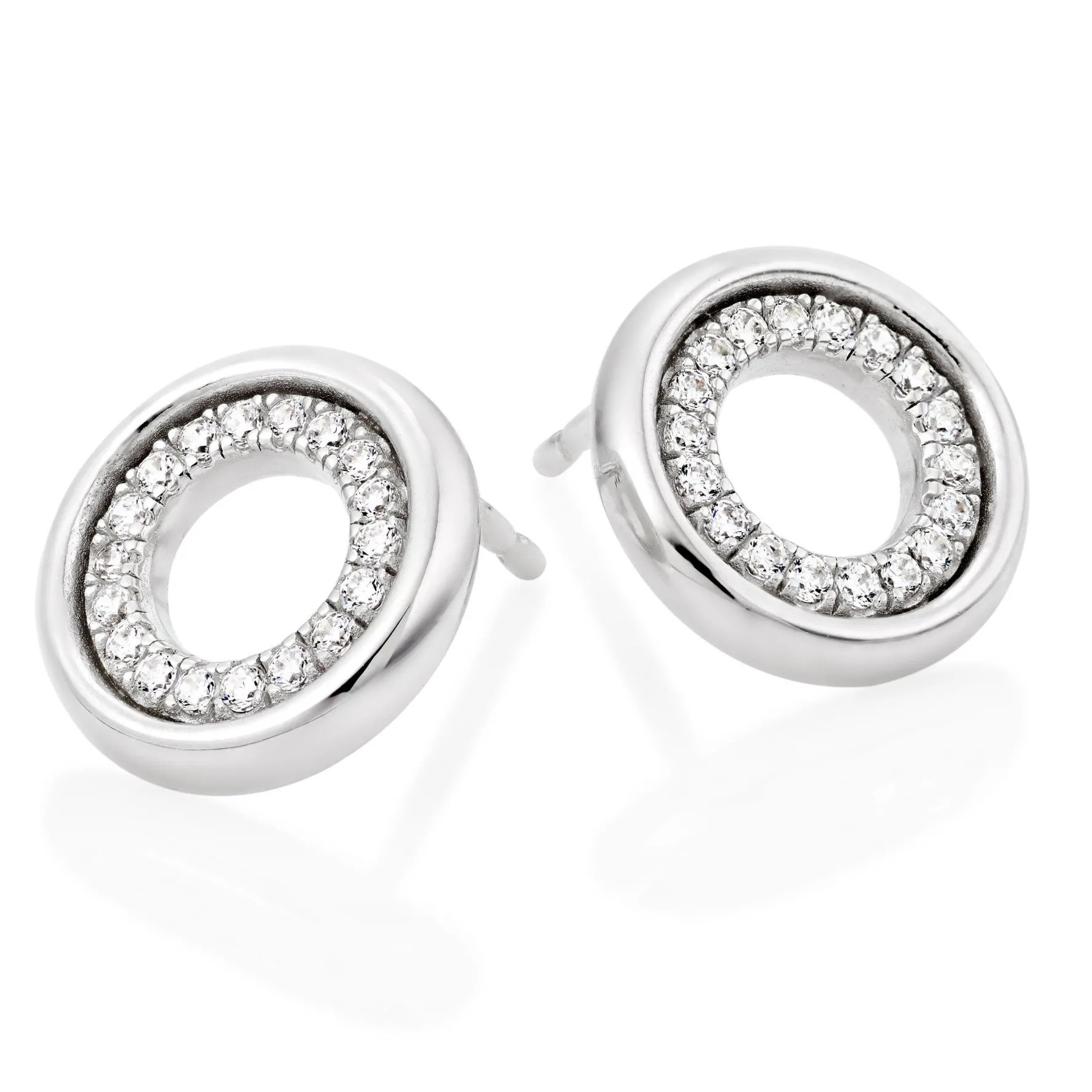 Beaverbrooks Silver Cubic Zirconia Circle Stud Earrings