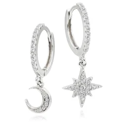 Beaverbrooks Silver Cubic Zirconia Moon Star Earrings