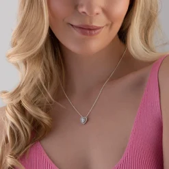 Beaverbrooks Silver Cubic Zirconia Heart Halo Pendant