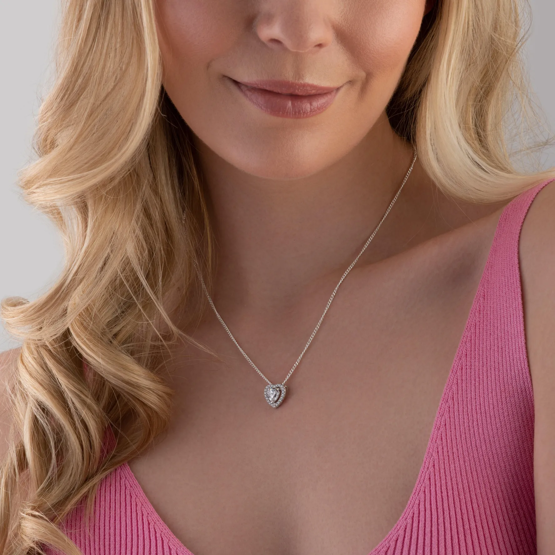 Beaverbrooks Silver Cubic Zirconia Heart Halo Pendant