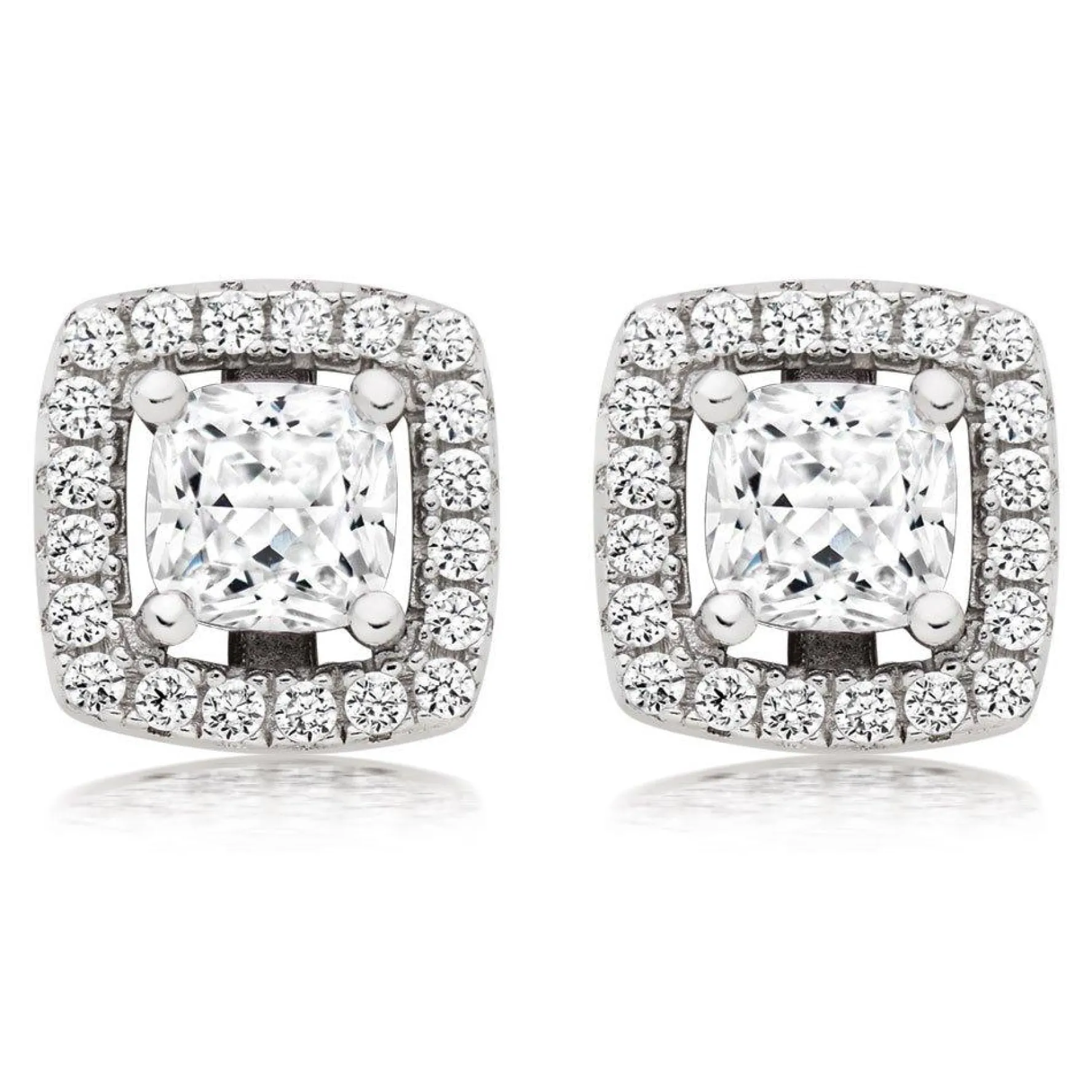 Beaverbrooks Silver Cubic Zirconia Princess Cut Halo Stud Earrings
