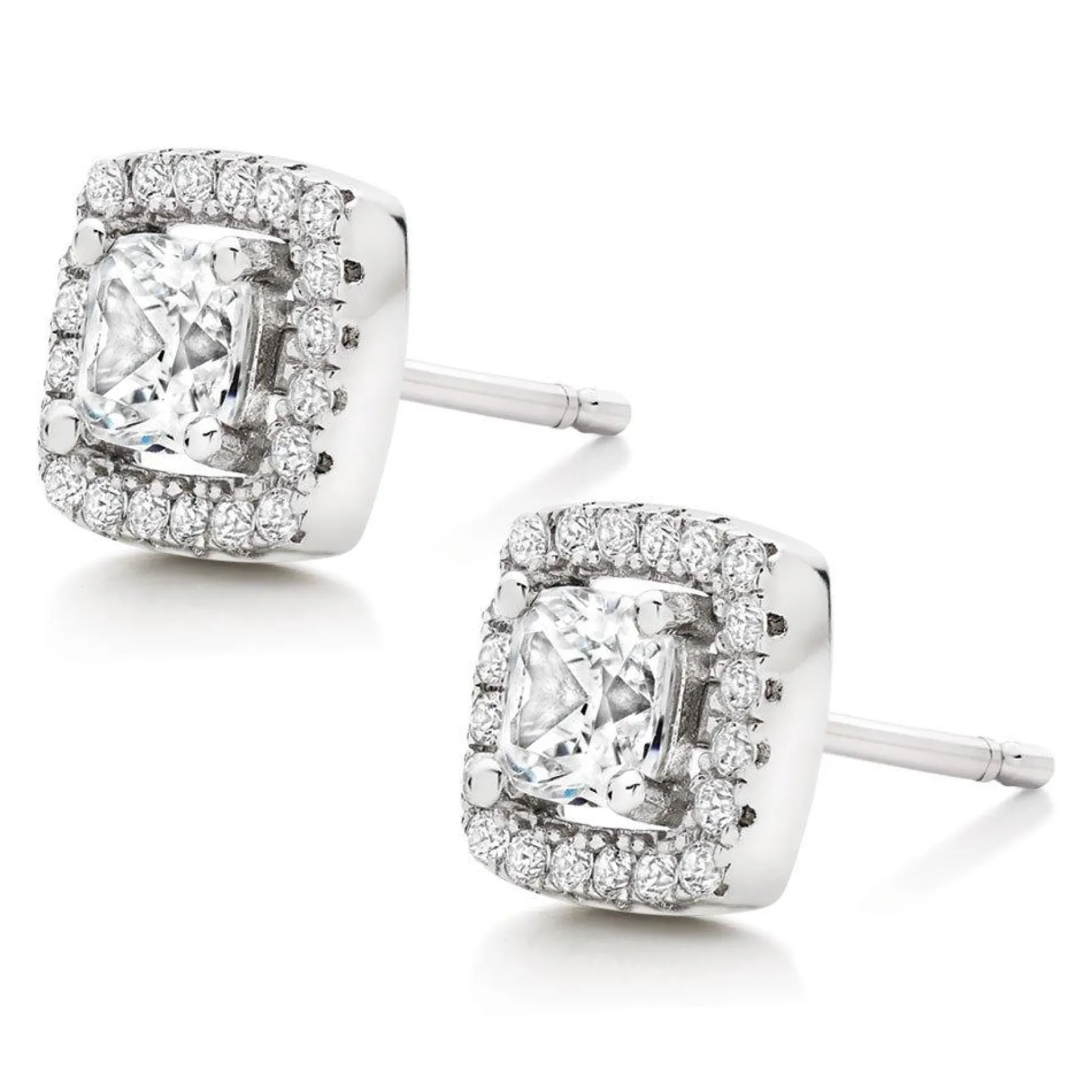 Beaverbrooks Silver Cubic Zirconia Princess Cut Halo Stud Earrings