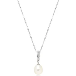 Beaverbrooks Silver Cubic Zirconia Freshwater Cultured Pearl Pendant
