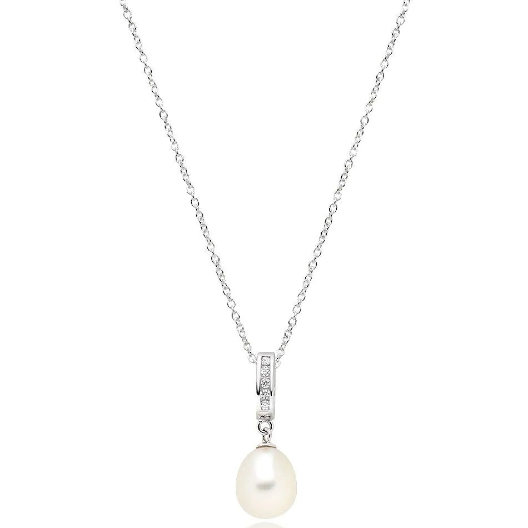 Beaverbrooks Silver Cubic Zirconia Freshwater Cultured Pearl Pendant