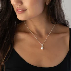 Beaverbrooks Silver Cubic Zirconia Freshwater Cultured Pearl Pendant
