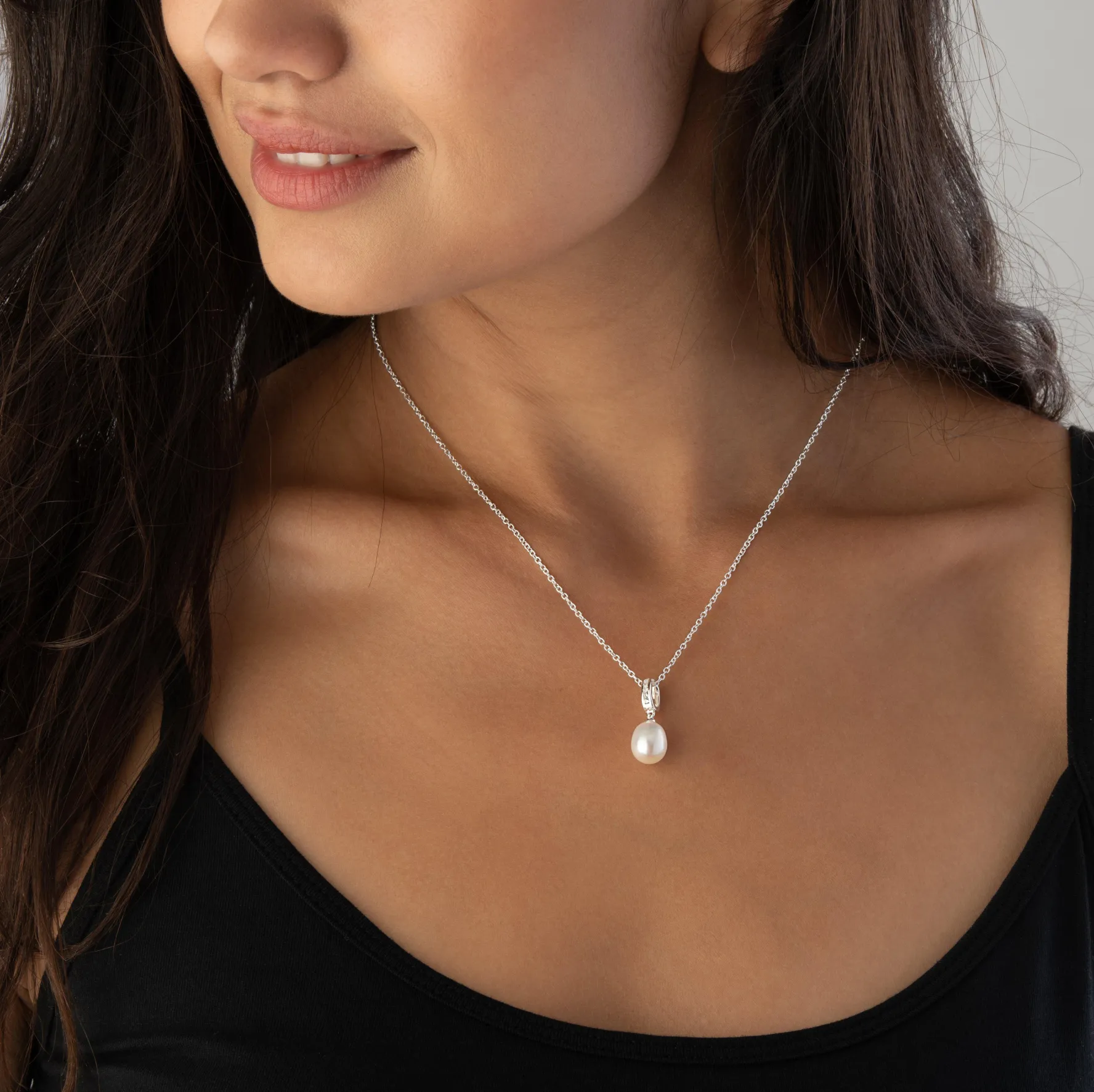 Beaverbrooks Silver Cubic Zirconia Freshwater Cultured Pearl Pendant