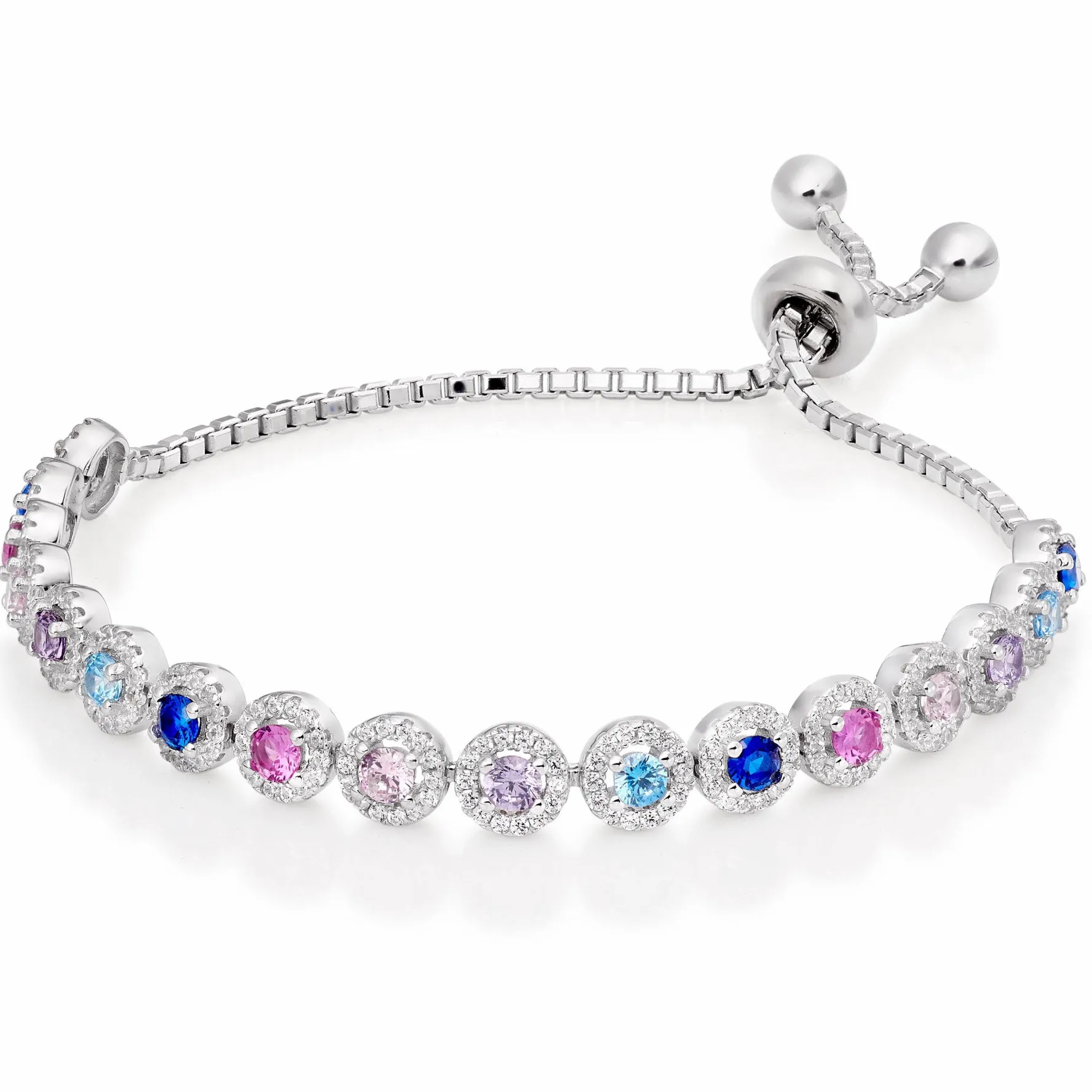 Beaverbrooks Silver Cubic Zirconia Multi-Coloured Slider Bracelet