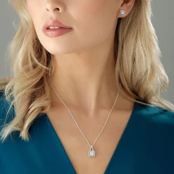Beaverbrooks Silver Cubic Zirconia Halo Pendant