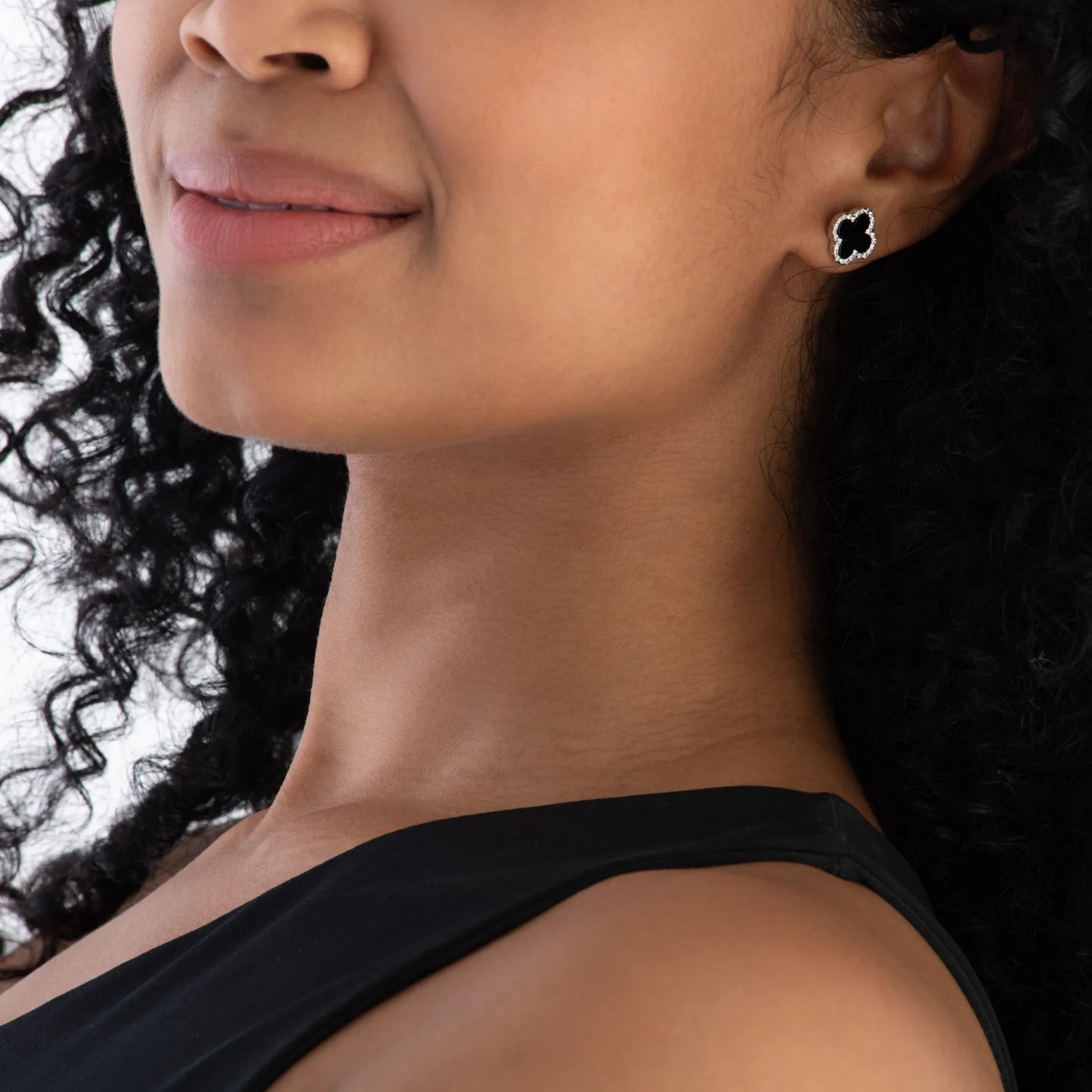 Beaverbrooks Silver Cubic Zirconia Onyx Clover Earrings