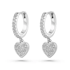 Beaverbrooks Silver Cubic Zirconia Heart Huggie Hoop Earrings
