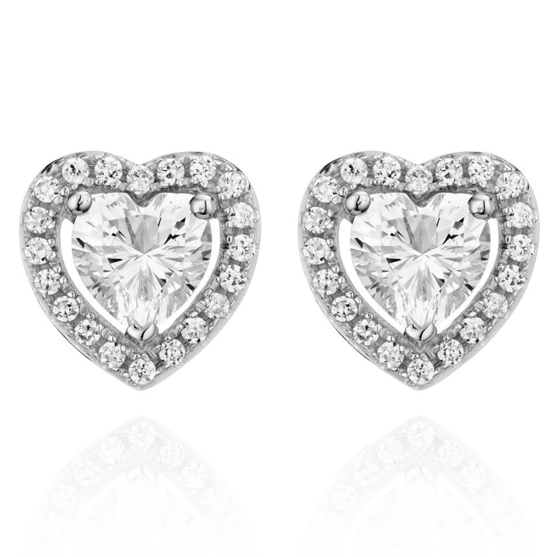 Beaverbrooks Silver Cubic Zirconia Heart Earrings