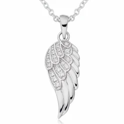 Beaverbrooks Silver Cubic Zirconia Angel Wing Pendant