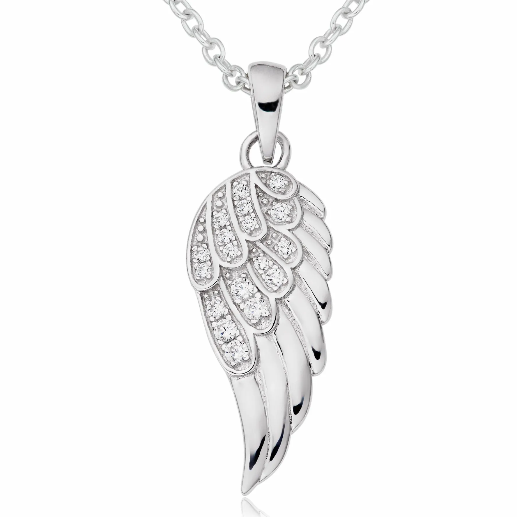 Beaverbrooks Silver Cubic Zirconia Angel Wing Pendant
