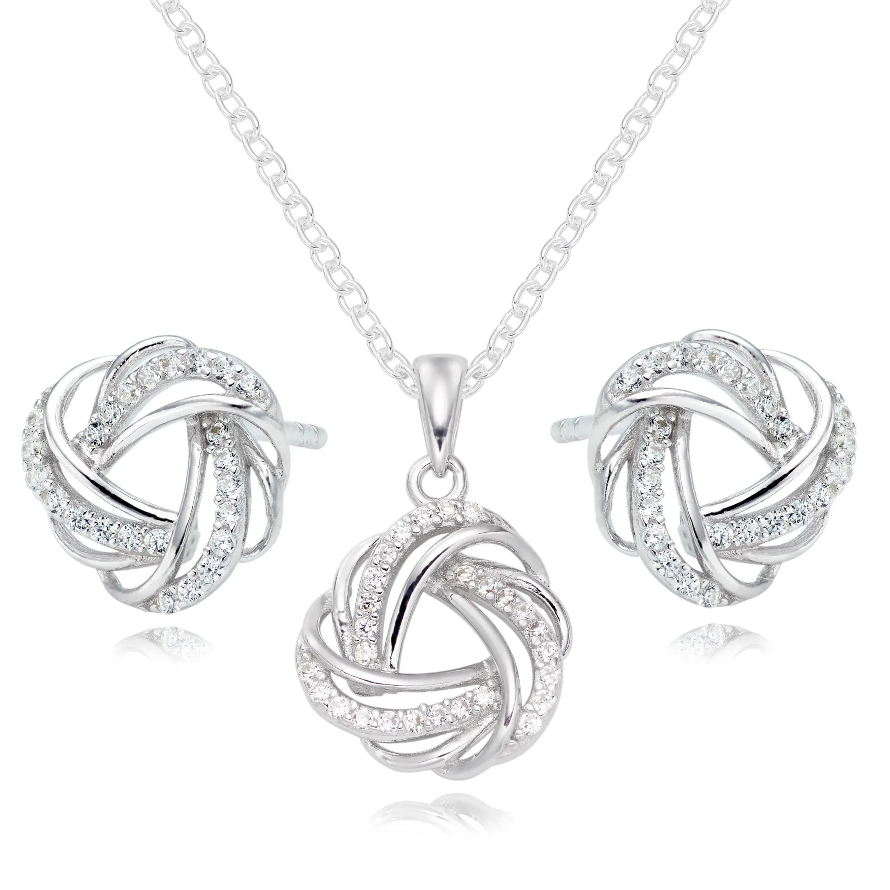 Beaverbrooks Silver Cubic Zirconia Knot Pendant and Earrings Set