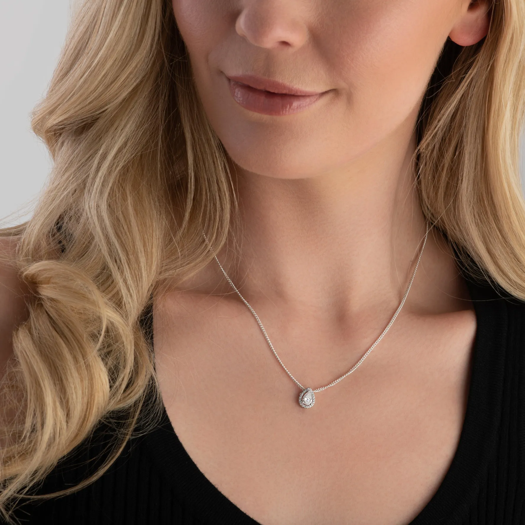 Beaverbrooks Silver Cubic Zirconia Pear Halo Pendant