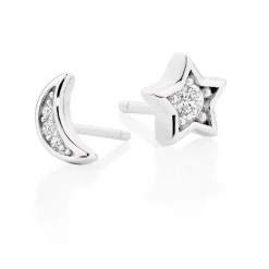 Beaverbrooks Silver Cubic Zirconia Moon & Star Stud Earrings