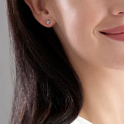 Beaverbrooks Silver Cubic Zirconia Moon & Star Stud Earrings