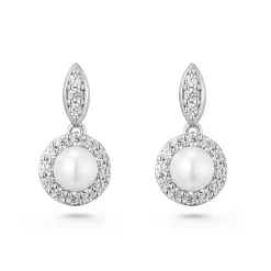 Beaverbrooks Silver Cubic Zirconia Freshwater Cultured Pearl Drop Earrings