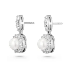 Beaverbrooks Silver Cubic Zirconia Freshwater Cultured Pearl Drop Earrings