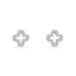 Beaverbrooks Silver Cubic Zirconia Clover Stud Earrings