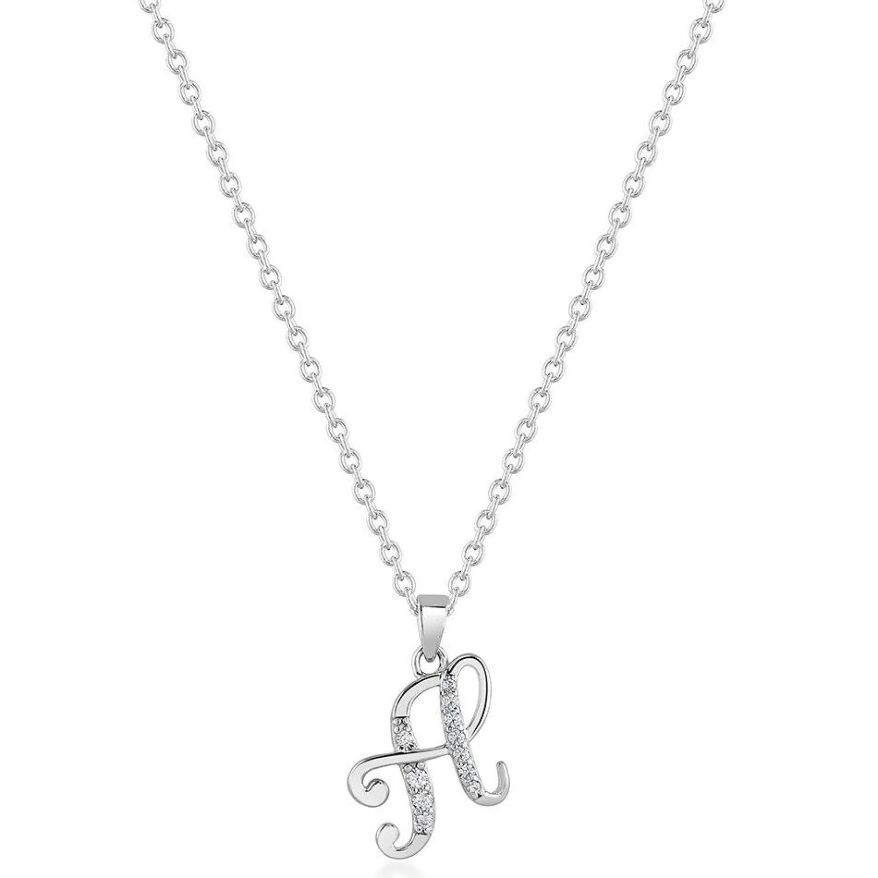 Beaverbrooks Silver Cubic Zirconia Initial H Pendant