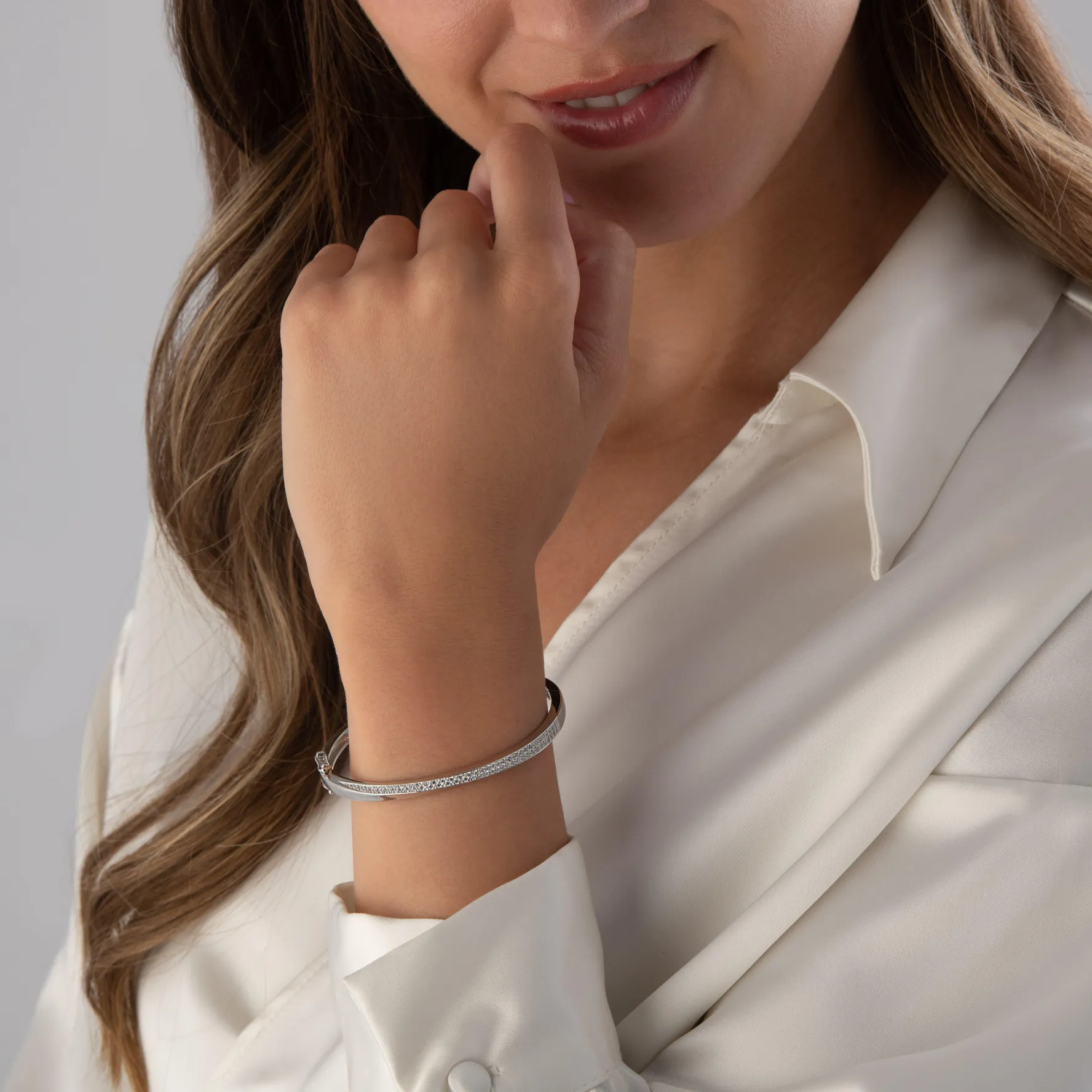 Beaverbrooks Silver Cubic Zirconia Twist Bangle