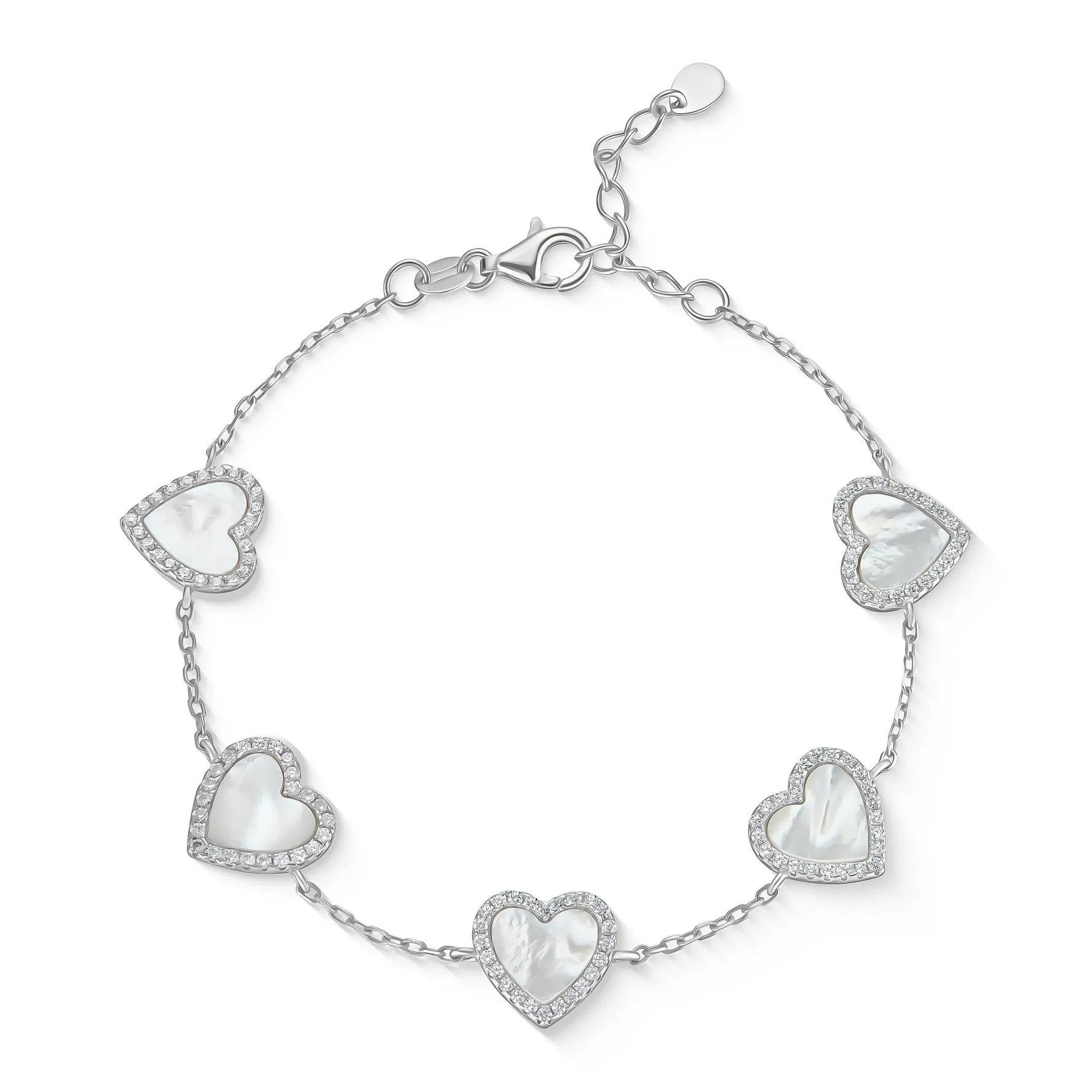 Beaverbrooks Silver Cubic Zirconia Mother of Pearl Heart Bracelet