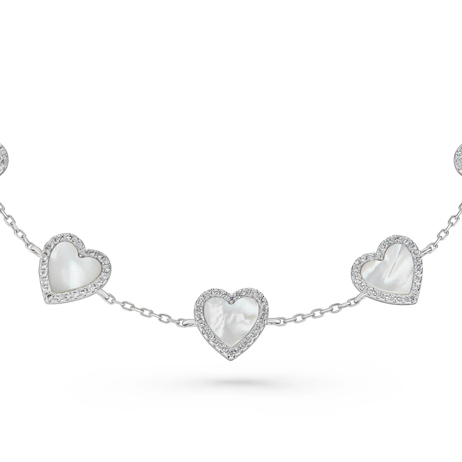 Beaverbrooks Silver Cubic Zirconia Mother of Pearl Heart Bracelet