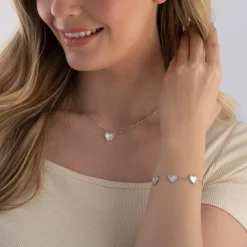 Beaverbrooks Silver Cubic Zirconia Mother of Pearl Heart Bracelet